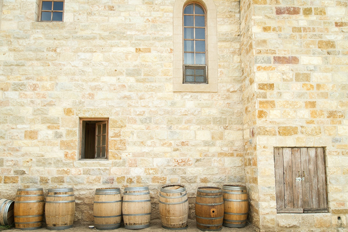 balsamic vinegar barrels in front of castle